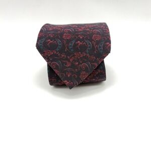 Fumagalli Silk Necktie Burgundy Teal Dark Background Floral & Paisley Pattern